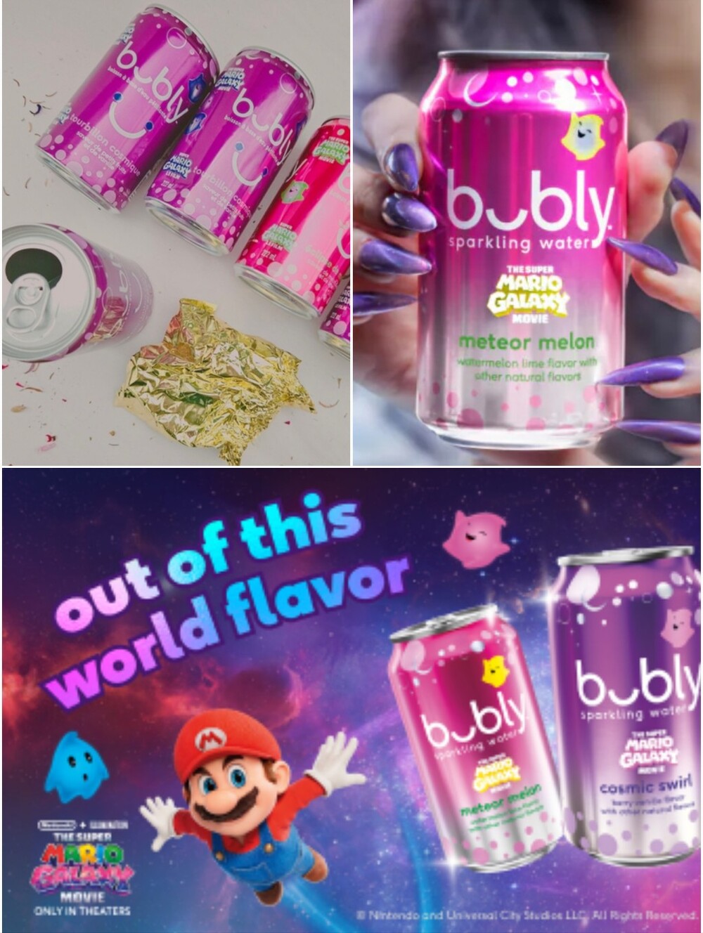5Rare Limited Edition Super Mario Galaxy Movie Bubly Empty Cans Set 5x Mini Cans